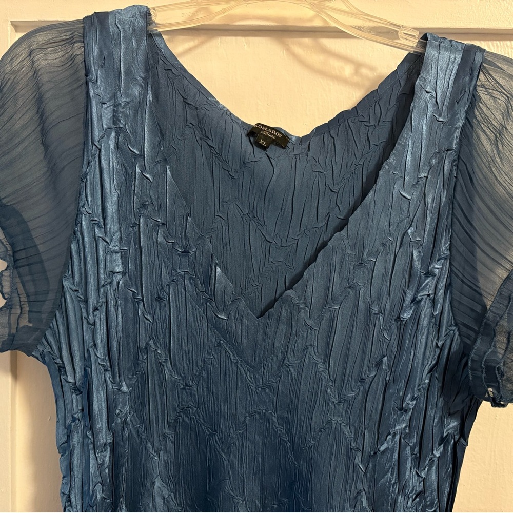 Blue Crinkle Komarov Dress, Pleated Charmeuse XL